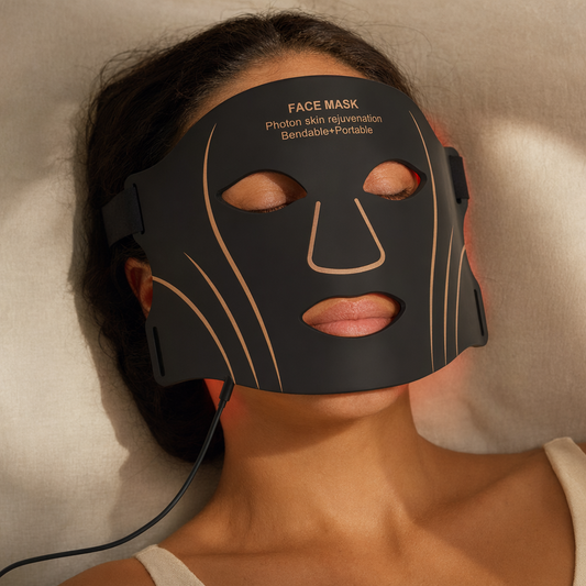 Woman wearing Lumera LED therapy mask